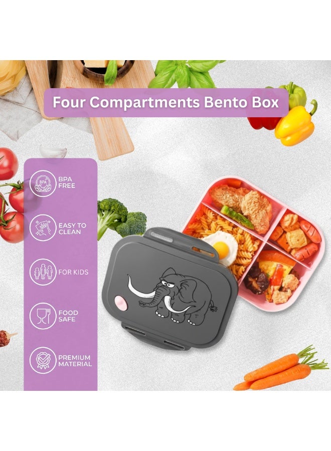 MIZAJIC Bento Lunch Box for Kids with 400ml Water Bottle Leakproof 4 Compartment Food Container Durable Unbreakable & Eco Friendly Lunch Box for School & Picnic Dishwasher Safe (Pink with Bottle) - Image 3